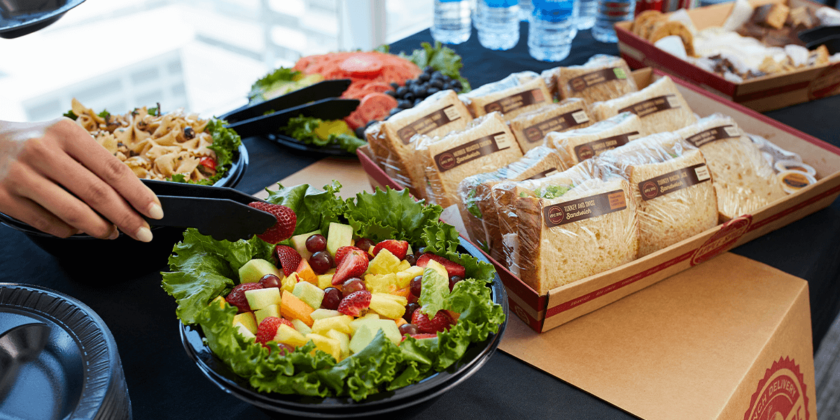 Catered box lunch in a corporate setting depicting top catering companies in Union, NJ.