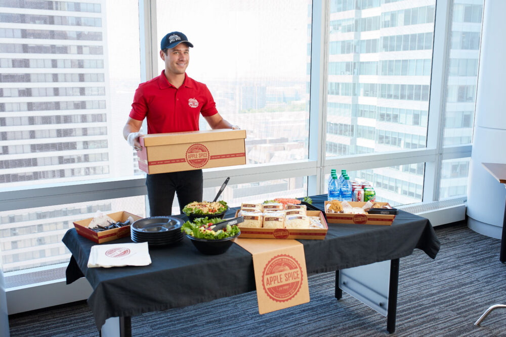 man delivering food catering